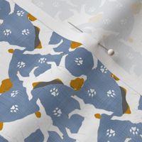 Tiny Trotting Russell Terriers and paw prints - faux denim