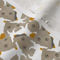 Tiny Trotting Russell Terriers and paw prints - faux linen