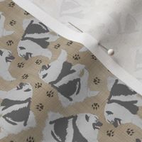 Tiny Trotting Keeshond and paw prints - faux linen