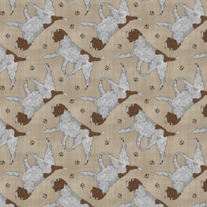 Trotting Wirehaired pointing Griffon and paw prints - faux linen