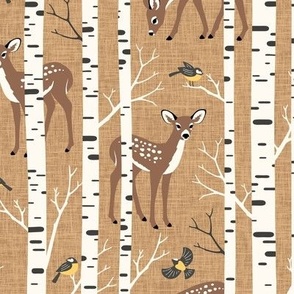 Large Scale / Birch Deer / Mustard Textured Background