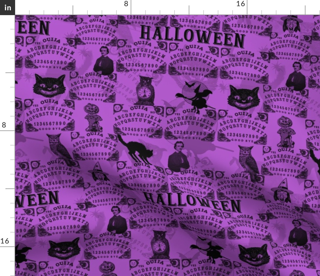 Purple Goth Halloween Black Cat Witch Poe Witch Ouija Board Toss Vintage Style 