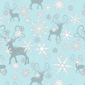 Snow Day with Reindeer - Gray/White - Seafoam