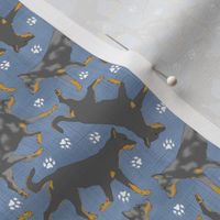 Tiny Trotting cropped Beaucerons and paw prints - faux denim