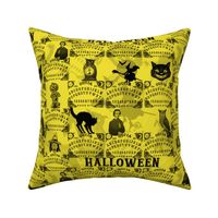 Yellow Halloween Black Cat Witch Poe Witch Ouija Board Toss Vintage Style 