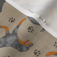Trotting natural Beaucerons and paw prints - faux linen