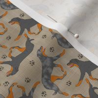 Tiny Trotting natural Beaucerons and paw prints - faux linen