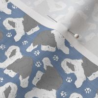 Tiny Trotting Old English Sheepdogs - faux denim