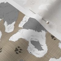 Trotting Old English Sheepdogs - faux linen