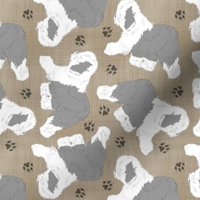 Trotting Old English Sheepdogs - faux linen