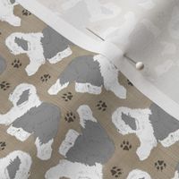 Tiny Trotting Old English Sheepdogs - faux linen