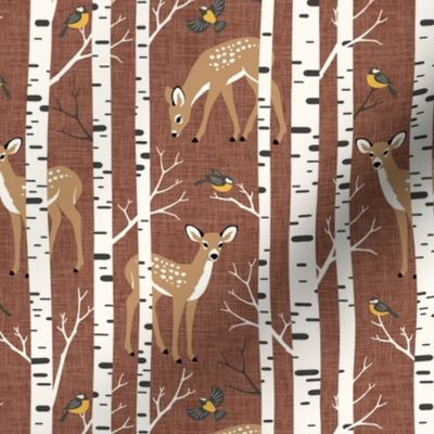 Small Scale / Birch Deer / Rust Textured Background