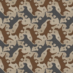 Trotting Flat coated Retrievers and paw prints - faux linen