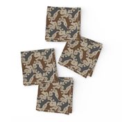 Tiny Trotting Flat coated Retrievers and paw prints - faux linen