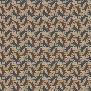 Tiny Trotting Flat coated Retrievers and paw prints - faux linen
