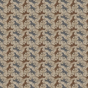Tiny Trotting Curly Coated Retrievers and paw prints - faux linen