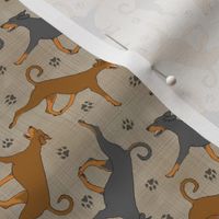 Tiny Trotting natural Doberman Pinschers and paw prints - faux linen