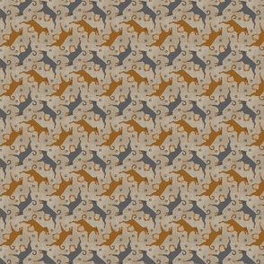 Tiny Trotting natural Doberman Pinschers and paw prints - faux linen