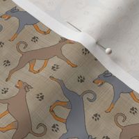 Tiny Trotting natural dilute Doberman Pinschers and paw prints - faux linen