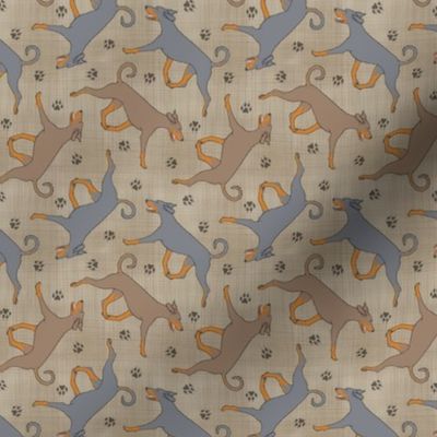 Tiny Trotting natural dilute Doberman Pinschers and paw prints - faux linen