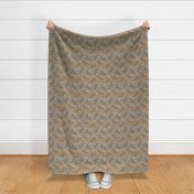 Trotting uncropped dilute Doberman Pinschers and paw prints - faux linen