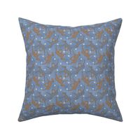 Tiny Trotting dilute Doberman Pinschers and paw prints - faux denim