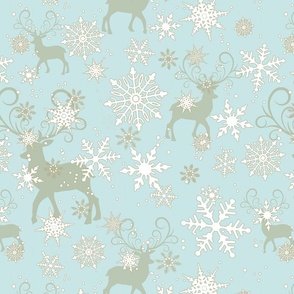 Snow Day with  Reindeer - Gold/White - Seafoam 