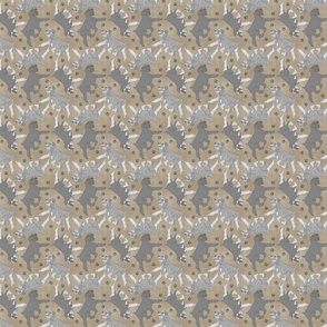 Tiny Trotting uncropped Standard Schnauzers and paw prints - faux linen