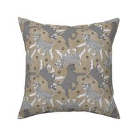 Trotting natural Standard Schnauzers and paw prints - faux linen