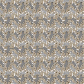 Tiny Trotting natural Standard Schnauzers and paw prints - faux linen