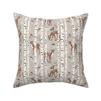 Small Scale / Birch Deer / Warm Grey Textured Background