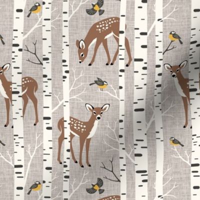 Small Scale / Birch Deer / Warm Grey Textured Background
