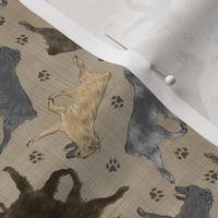 Tiny Trotting Pyrenean Shepherds smooth face and paw prints - faux linen