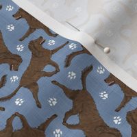Tiny Trotting American Water Spaniel and paw prints - faux denim
