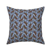 Tiny Trotting American Water Spaniel and paw prints - faux denim