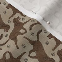 Tiny Trotting American Water Spaniel and paw prints - faux linen