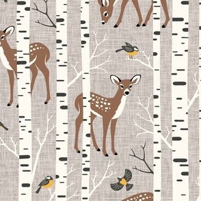Large Scale / Birch Deer / Warm Grey Textured Background