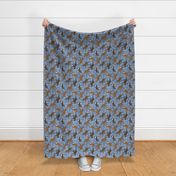 Trotting uncropped Boxers and paw prints - faux denim