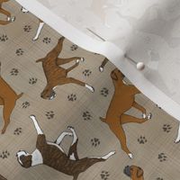 Tiny Trotting uncropped Boxers and paw prints - faux linen