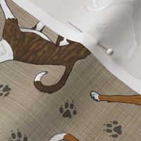 Trotting natural Boxers and paw prints - faux linen