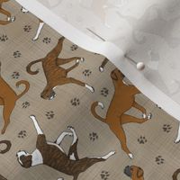 Tiny Trotting natural Boxers and paw prints - faux linen