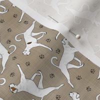 Tiny Trotting natural White Boxers and paw prints - faux linen