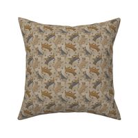Tiny Trotting undocked Australian Terriers and paw prints - faux linen