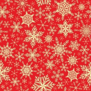 Festive Red Yellow Elegant Snowflakes