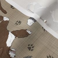 Trotting assorted Portuguese water dogs and paw prints - faux linen