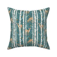 Small Scale / Birch Deer / Dark Teal Textured Background