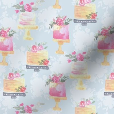 Florals Cakes watercolor - pale sky blue 