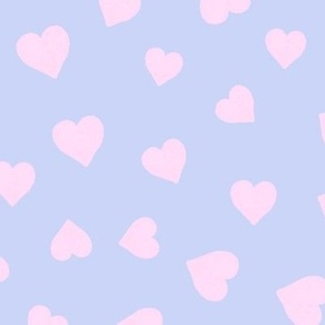Pink hearts on blue dense pattern