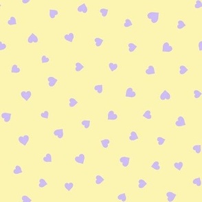 Purple Hearts on lemon yellow 