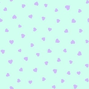 Purple Hearts on mint green